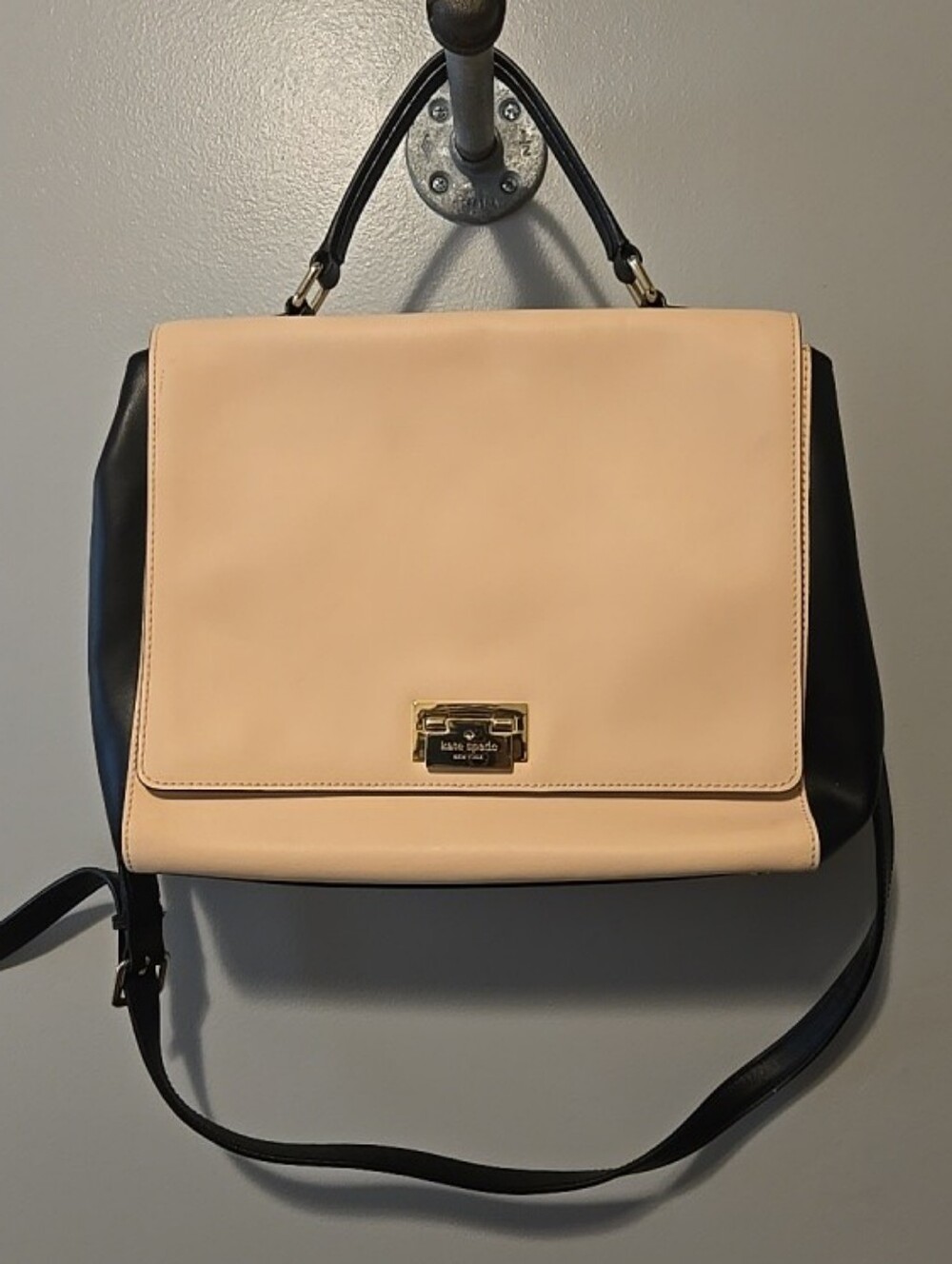 kate spade Blush Pink  and Black Leather Top-Handle Satchel Purse  Color Block